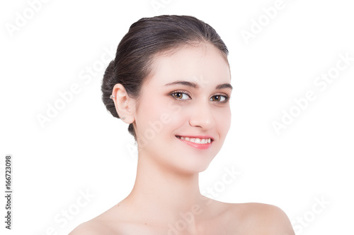 Happy woman on white background