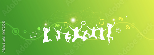 saltare, silhouette, divertimento, gioco, amici