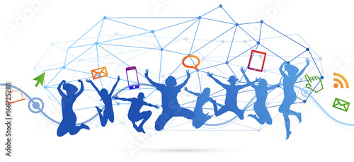 saltare, silhouette, divertimento, gioco, amici