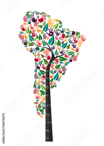 South america hand print tree symbol world help