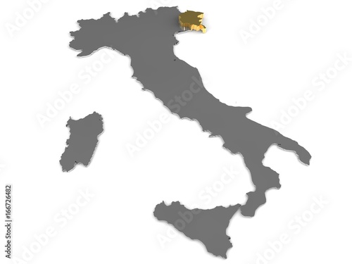 Italy 3d metallic map, whith friuli venezia,giulia region highlighted 3d render