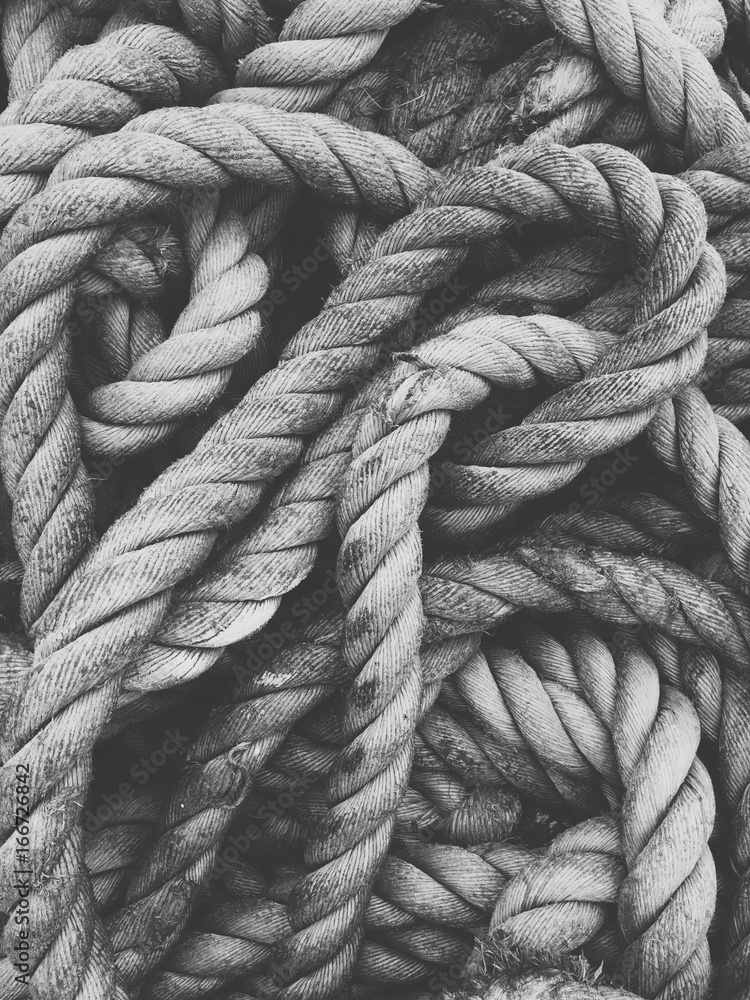 Close up of pile of industrial rope used for commercial fishing Close up of pile of industrial rope used for commercial fishing