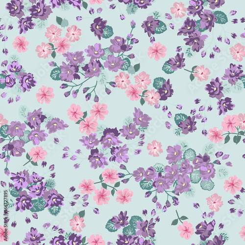 Fototapeta Naklejka Na Ścianę i Meble -  Simple gentle pattern in small-scale flower. Millefleurs. Liberty style. Floral seamless background for textile or book covers, manufacturing, wallpapers, print, gift wrap and scrapbooking.