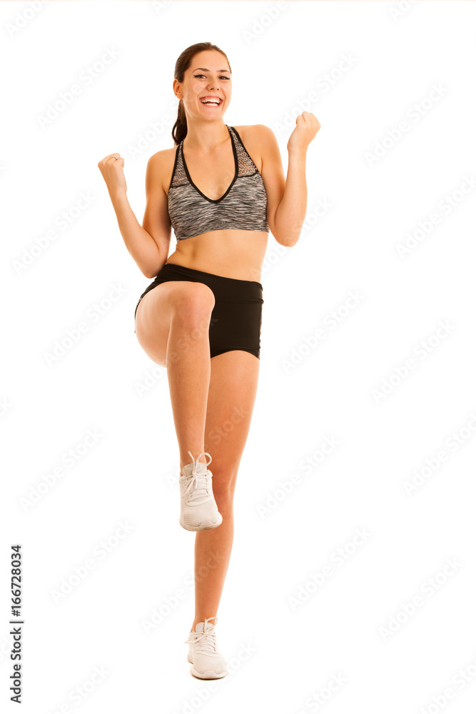 active young fit woman gesture success isolated over white active young fit woman gesture success isolated over white