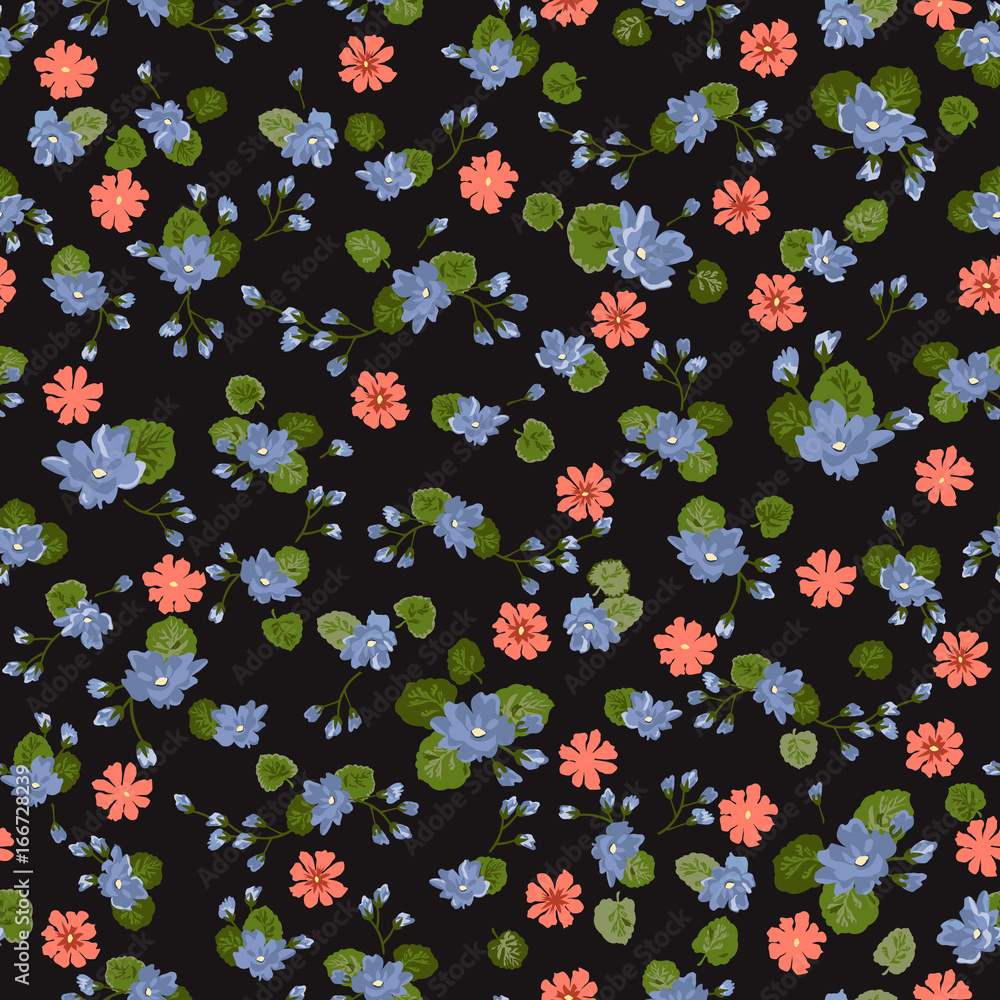 Simple gentle pattern in small-scale flower. Millefleurs. Liberty style. Floral seamless background for textile or book covers, manufacturing, wallpapers, print, gift wrap and scrapbooking. Simple gentle pattern in small-scale flower. Millefleurs. Liberty style. Floral seamless background for textile or book covers, manufacturing, wallpapers, print, gift wrap and scrapbooking.