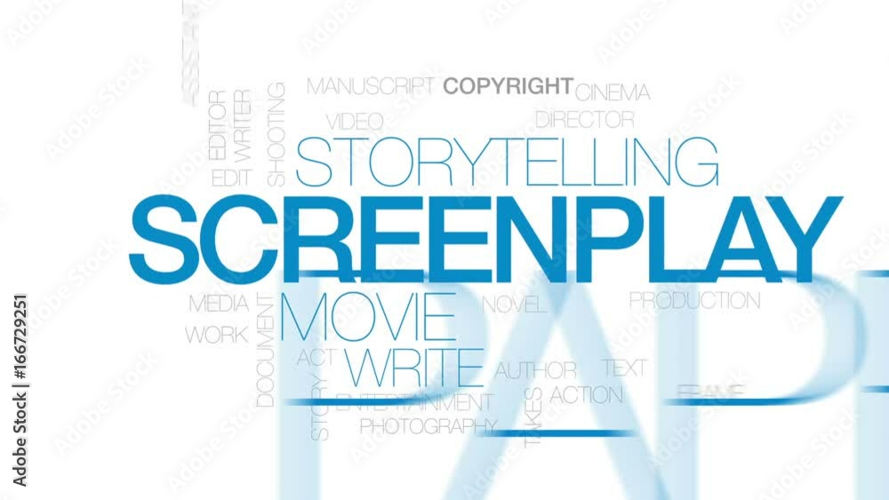 Screenplay animated word cloud, text design animation. Kinetic typography. Screenplay animated word cloud, text design animation. Kinetic typography.