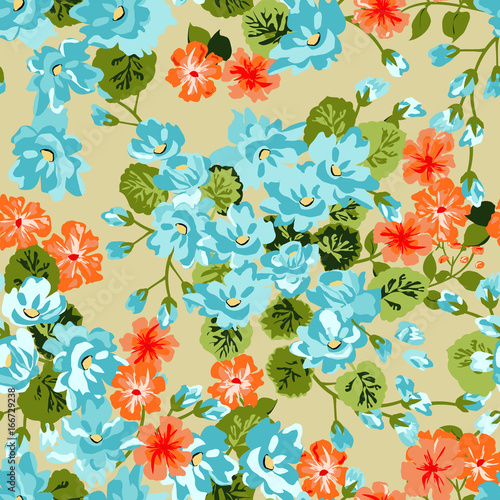 Simple gentle pattern in small-scale flower. Millefleurs. Liberty style. Floral seamless background for textile or book covers  manufacturing  wallpapers  print  gift wrap and scrapbooking.