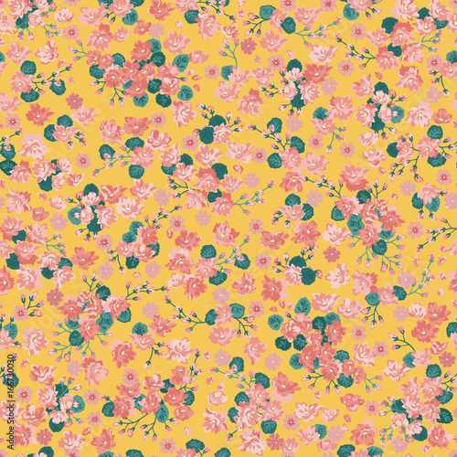 Simple gentle pattern in small-scale flower. Millefleurs. Liberty style. Floral seamless trendy color background for textile, book covers, manufacturing, wallpapers, print, gift wrap and scrapbooking.