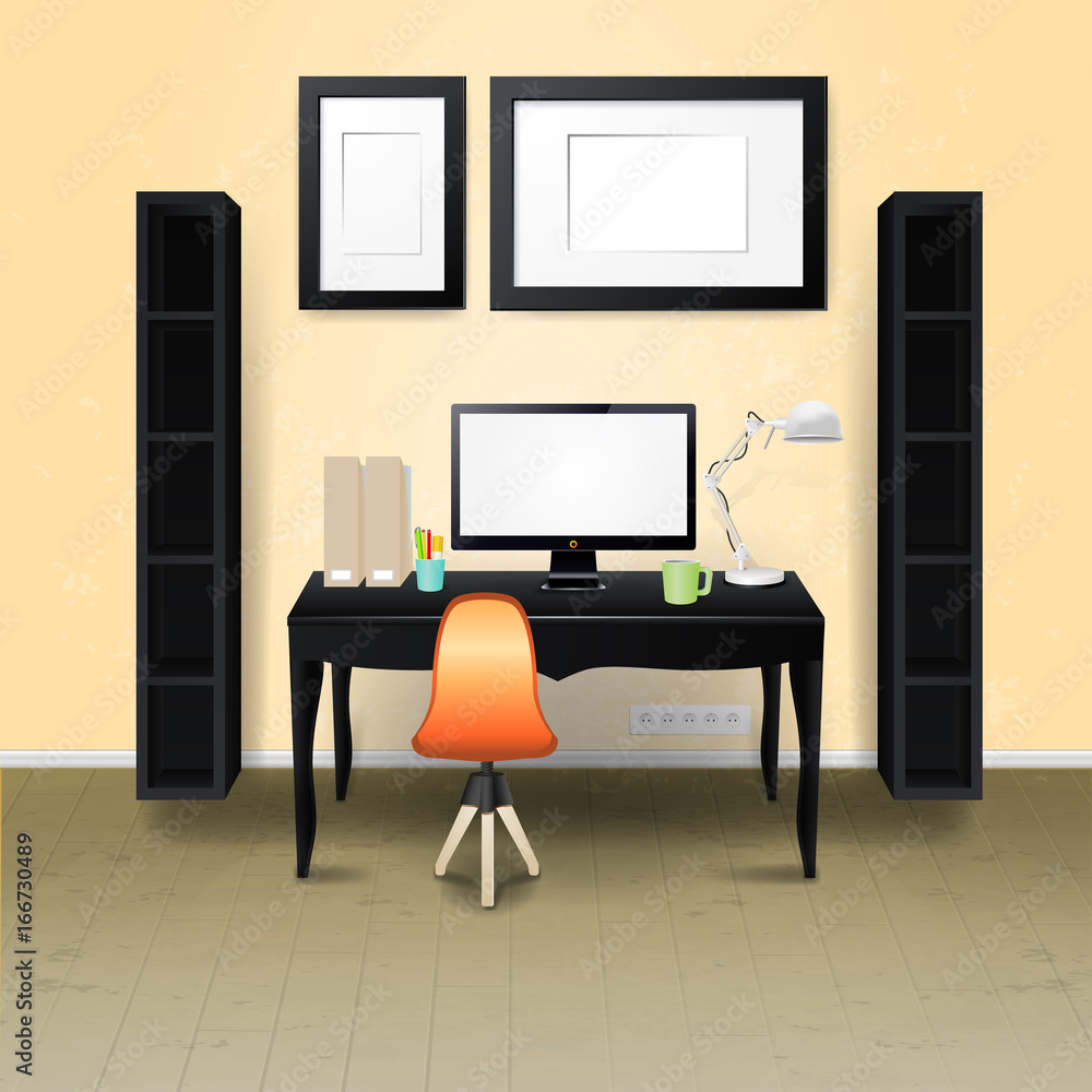 Workplace room. Vector illustration of modern office. Stylish and modern interior. Workplace room. Vector illustration of modern office. Stylish and modern interior.
