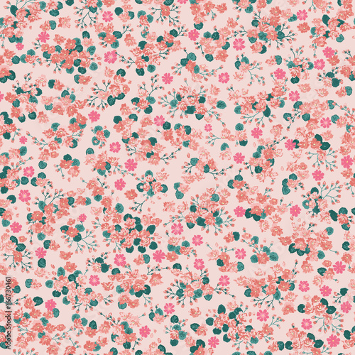 Simple gentle pattern in small-scale flower. Millefleurs. Liberty style. Floral seamless trendy color background for textile, book covers, manufacturing, wallpapers, print, gift wrap and scrapbooking. photo