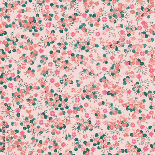 Simple gentle pattern in small-scale flower. Millefleurs. Liberty style. Floral seamless trendy color background for textile, book covers, manufacturing, wallpapers, print, gift wrap and scrapbooking.