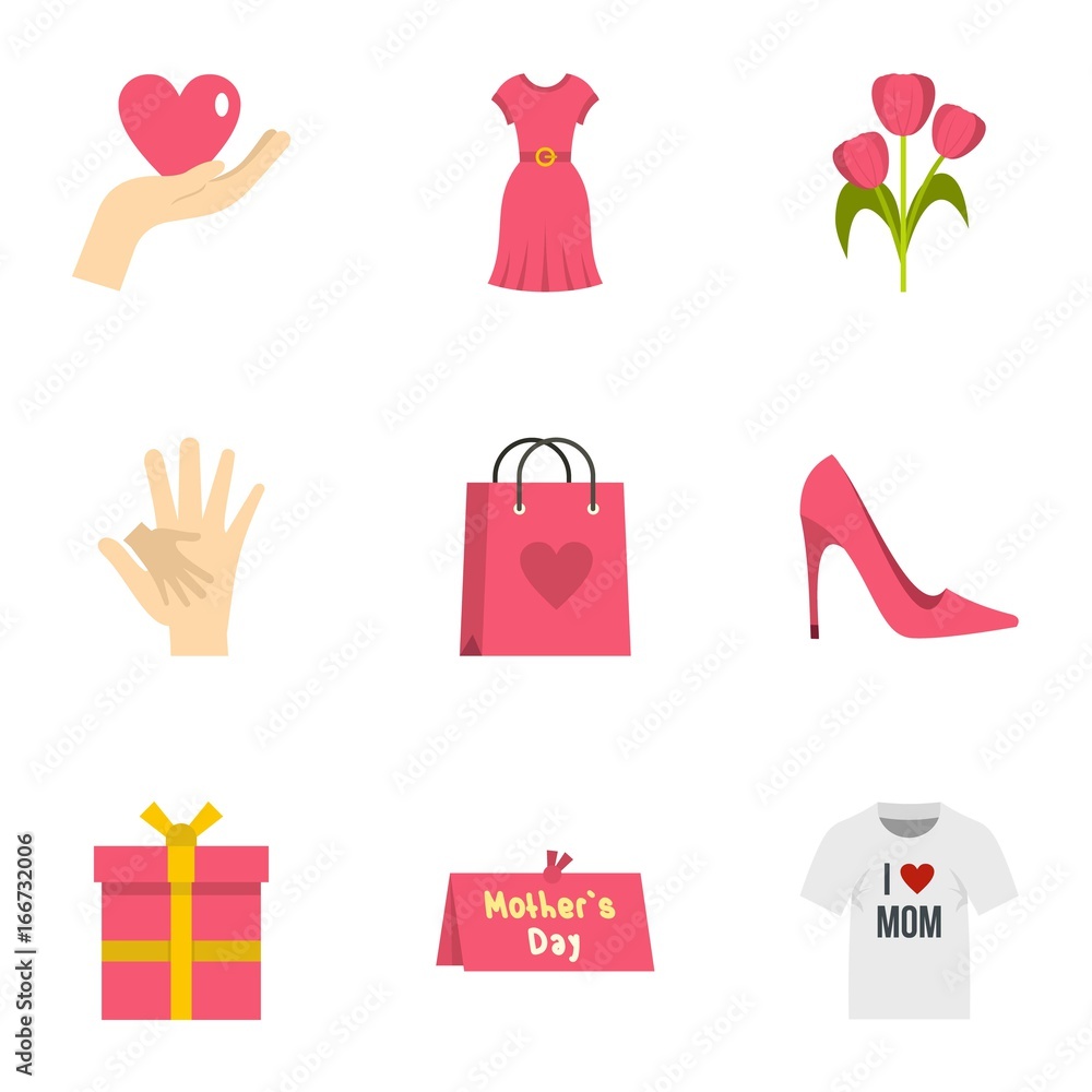 Happy mothers day icon set, flat style