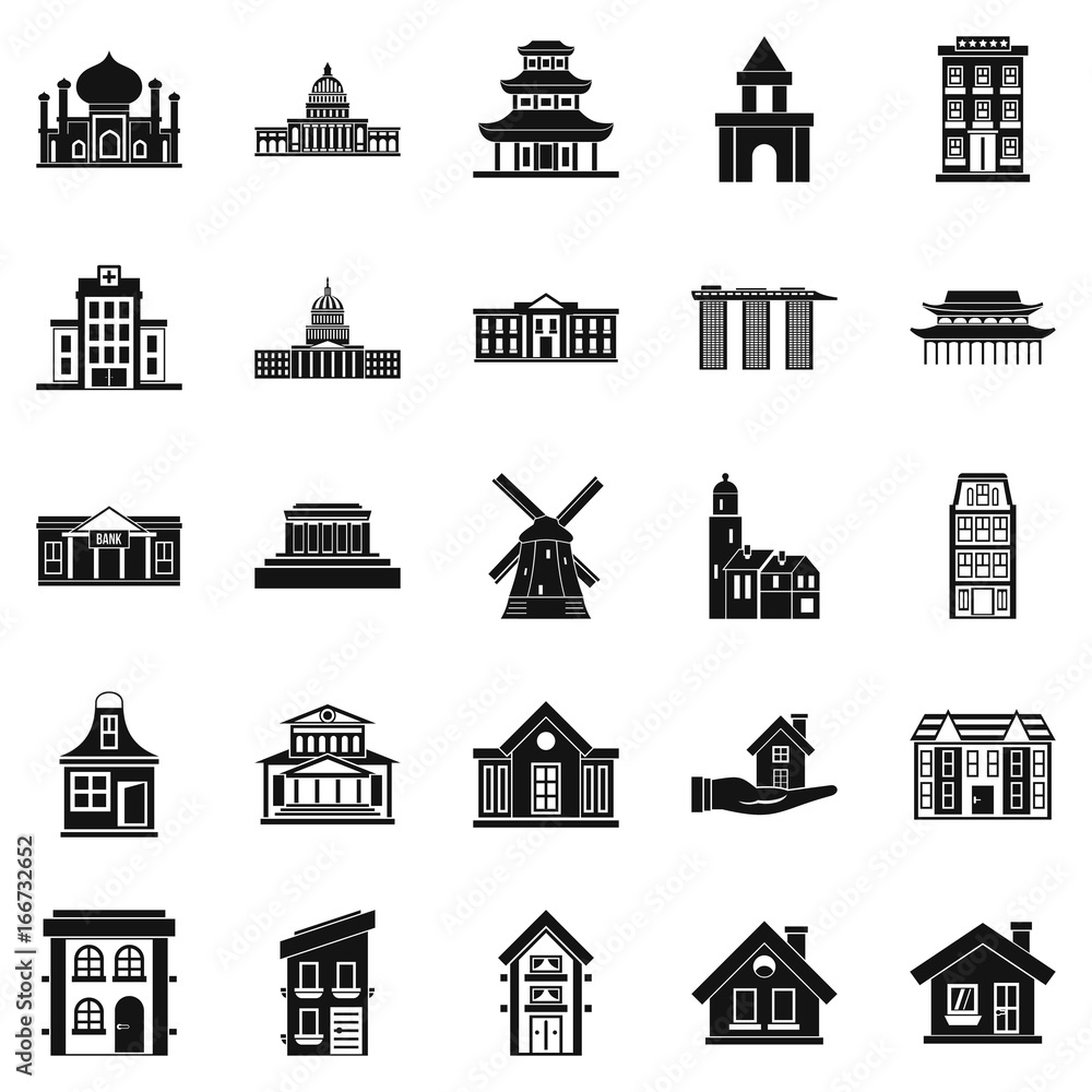 Building site icons set, simple style