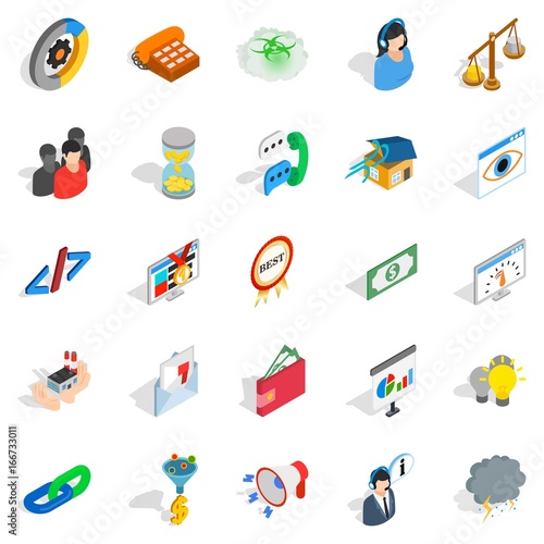 Conference center icons set, isometric style