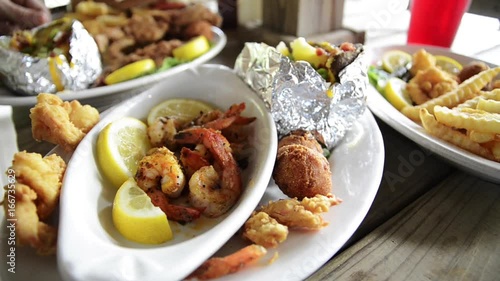 Shrimp appetizers on table, close up