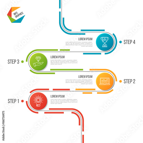 Abstract 4 steps road timeline infographic template.
