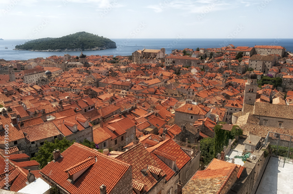 Dubrovnik old town, Croatia, on the Dalmatian coast, with its distinctive terracotta roof tiles.