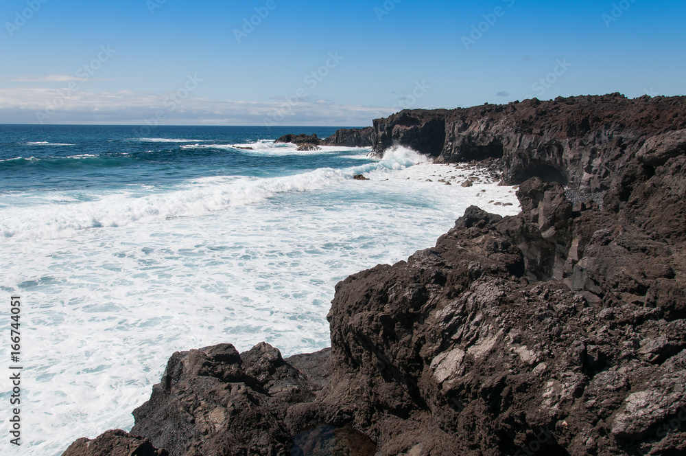 Lanzarote volcanic coastline with oceanic waves Lanzarote volcanic coastline with oceanic waves