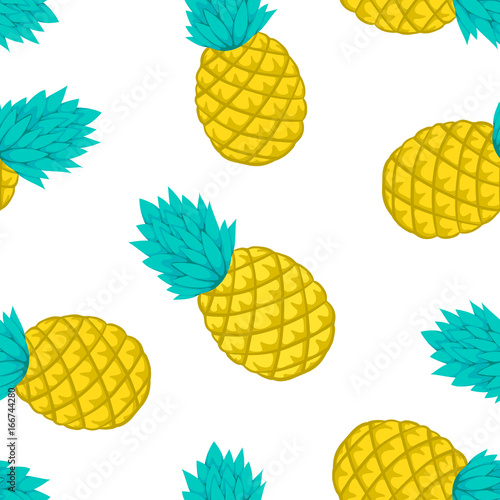 Fototapeta Naklejka Na Ścianę i Meble -  Seamless background with pineapple on white. design for holiday greeting card and invitation of seasonal summer holidays, summer beach parties, tourism and travel