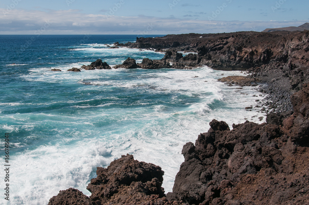 Coastline with oceanic waves, Punta del marques, Lanzarote, Canary Islands