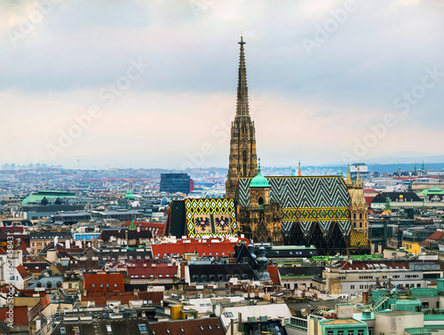 Aerial view of the city Vienna, Austria with St Stephen Cathedral