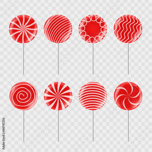 Vector set of realistic isolated red candy on the transparent background for decoration and covering.