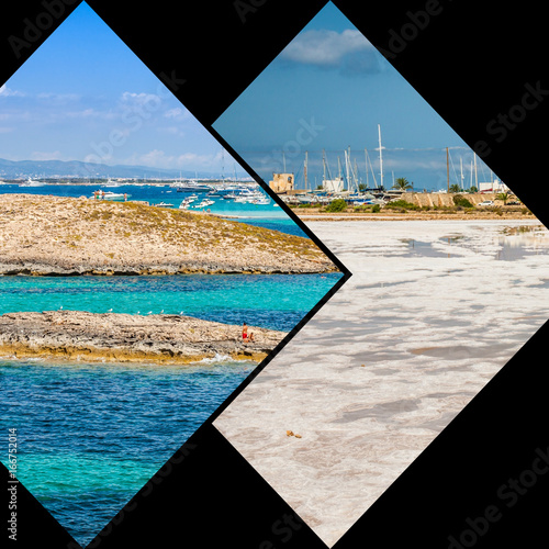 Collage of island Formentera, Spain. Europe. 