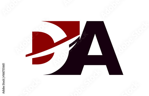 DA Red Negative Space Square Swoosh Letter Logo