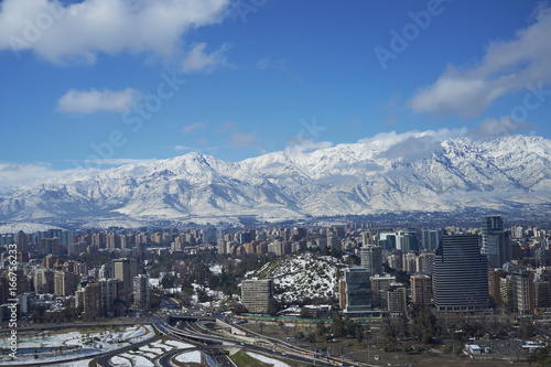 City of Santiago, capital of Chile, in winter after a fish fall of snow.