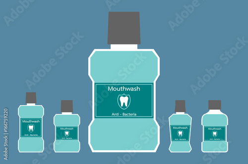 mouthwash bottle with a tooth on label