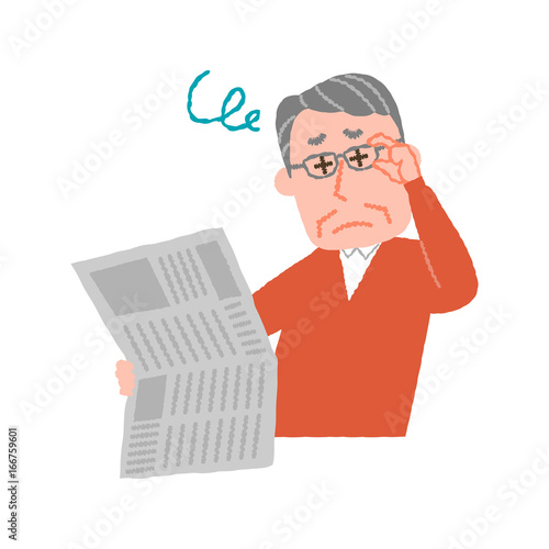 vector illustration of an elderly man who have advanced presbyopia