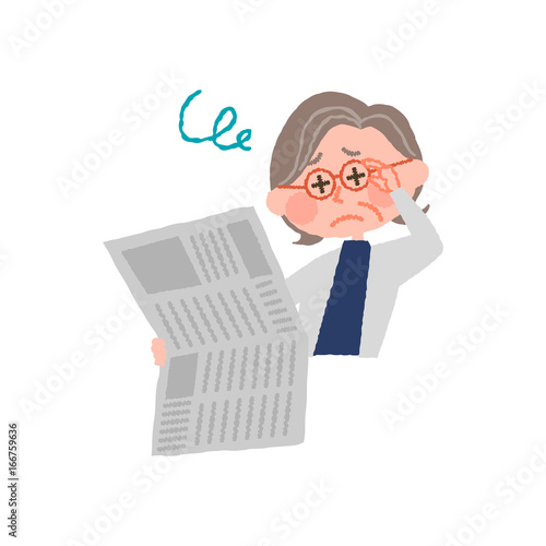 vector illustration of an elderly woman who have advanced presbyopia