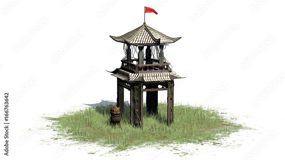 Naklejka premium Asian pagoda tower - isolated on white background