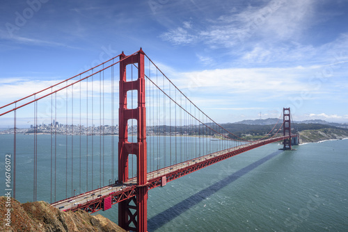 Fototapeta Naklejka Na Ścianę i Meble -  Golden Gate Bridge and San Francisco downtown in the sunny day