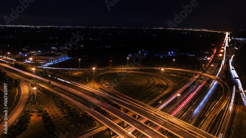over Road city highway at night - Bird eye viwe - drone -Top view © meen_na