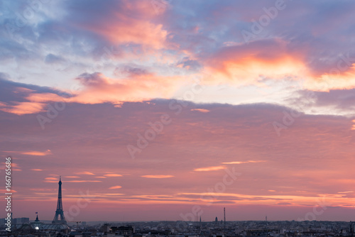 Paris skyline with purple clouds at sunset, France © LP2Studio