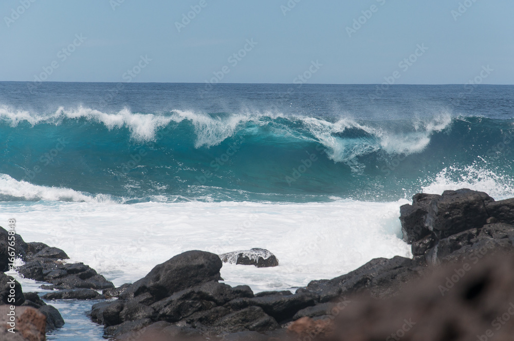 Waves against the Boca de Abaco volcanic lava rocks coast, Lanzarote, Canary Island