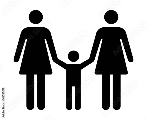 Lesbian family household with two mothers and one child flat vector icon for apps and websites