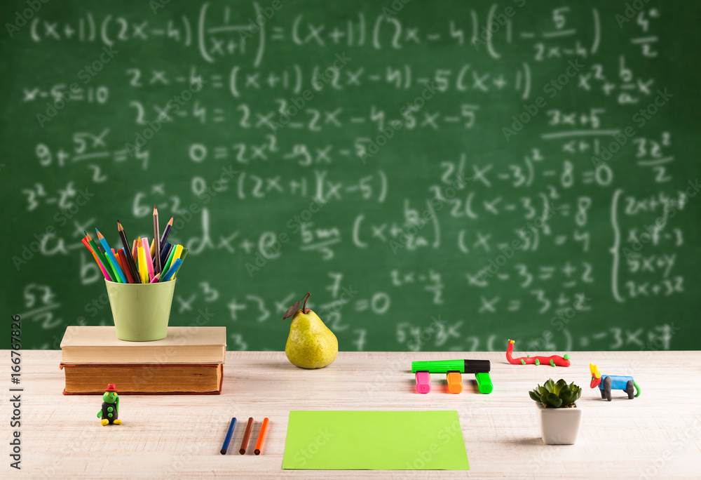 Math class from student school desk Math class from student school desk