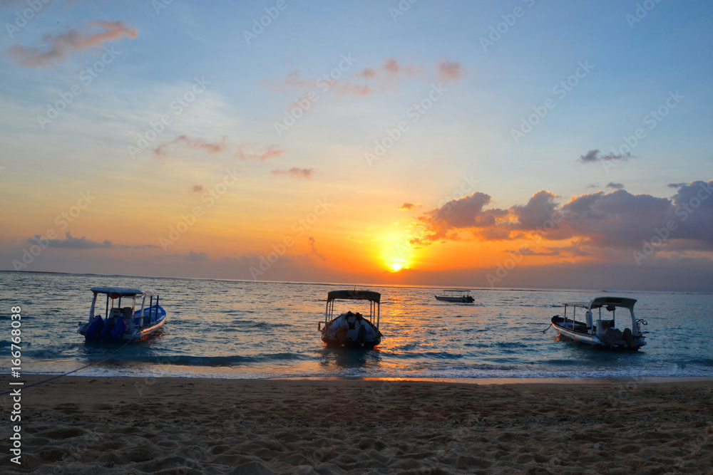 Lembongan island, Bali, Indonesia - July 2017: Sunset on the beach