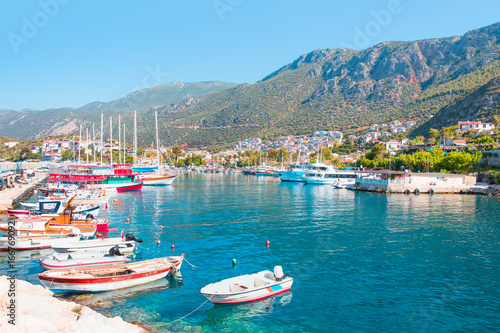 Leisure and fishing boats in the harbor of Kas - Resort town, Kas Antalya