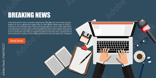 Breaking news, Success Journalist, Mass media store Concept, Modern Flat designed vector illustration