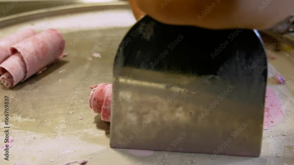 Rolled ice cream on cold plate Rolled ice cream on cold plate