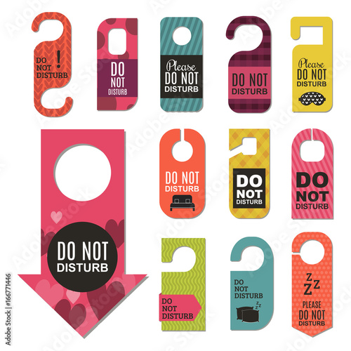 Please do not disturb hotel door quiet motel service room privacy concept vector card hang message .