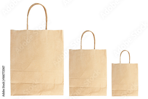 plain brown paper bags isolated on white