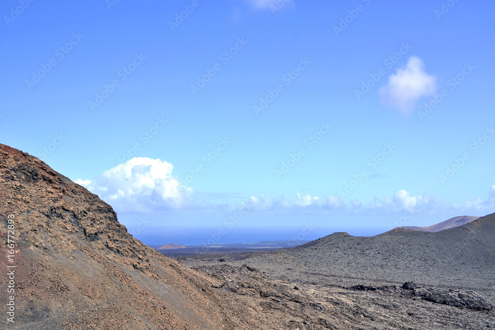 Volcanic landscape in the Timanfaya national park on Lanzarote island, Canary Islands, Spain