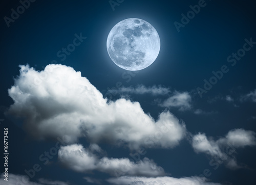 Landscape of night sky with beautiful full moon  serenity nature background.