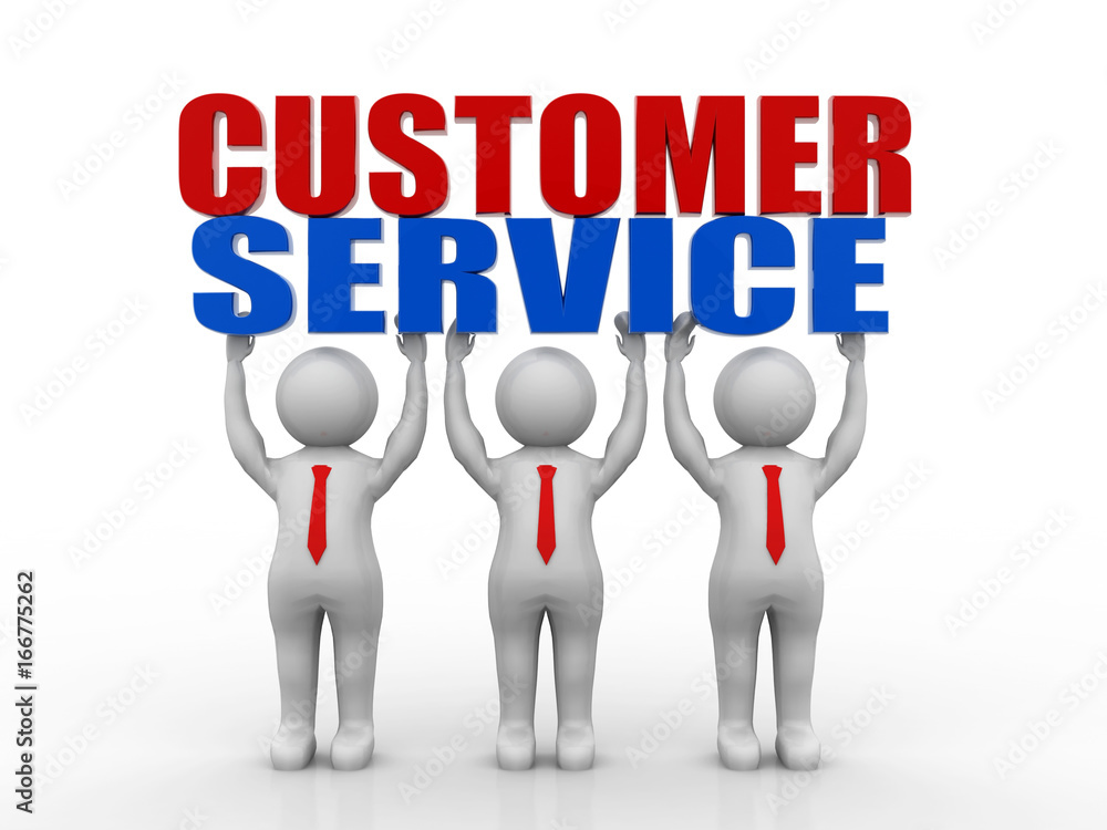 Three customer service representatives lift the words. 3d render Three customer service representatives lift the words. 3d render