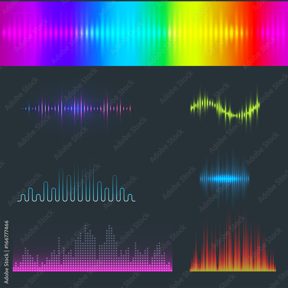 Vector digital music equalizer audio waves design template audio signal visualization signal illustration. Vector digital music equalizer audio waves design template audio signal visualization signal illustration.