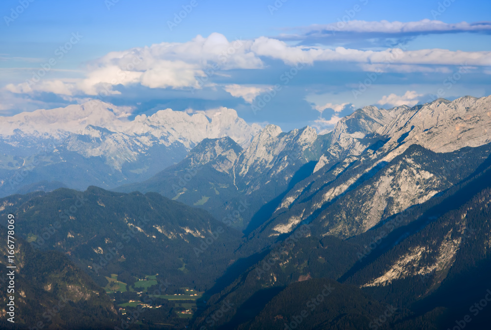 landscape in Bavarian Alps, mountain and valley view